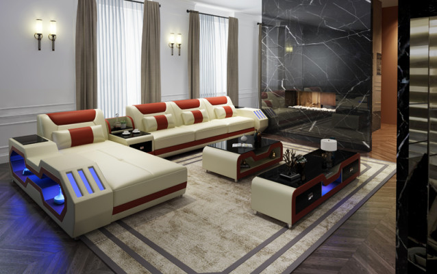 Sofá de esquina de lujo noble, sofá de salón multifuncional, sofá con luces USB.