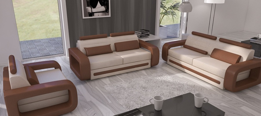 Conjunto de sofá sofá sofá de cuero cojín sofás 3+2+1 Set Davos conjunto nuevo