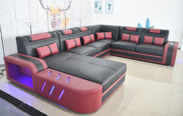Sofá de esquina de cuero Sofá en forma de U Sofá moderno Sofá suave Diseño de área de estar