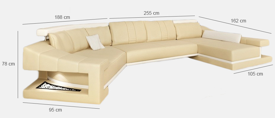 Sofá de cuero en forma de esquina XXL, sofá grande, juego de sofás, sofá de diseño PHM105.