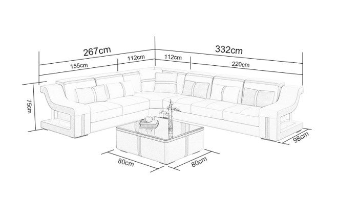 XXL sofá esquinero sofá esquina tela sofá sala de estar sofá mesa acolchado asiento cuero