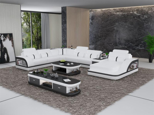 Conjunto de sofás + sofá de diseño de lujo con USB, tapizado en cuero beige, sofá de 3 plazas + 2 plazas + 1 plaza NUEVO