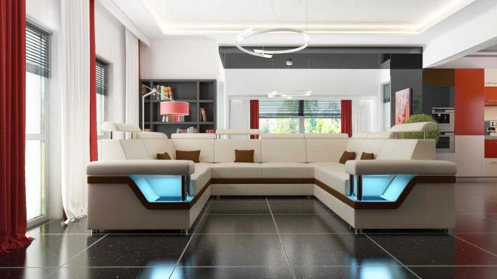 Sofá de cuero Big XXL Sofá Esquina Sofá de salón Sofá tapizado Asientos XXL Juego de salón
