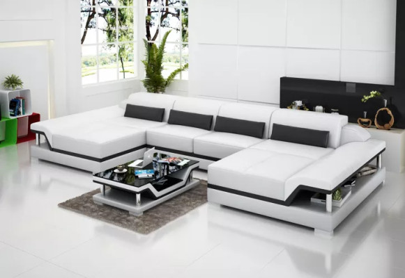 Sofá de diseño Conjunto de sofás de cuero Sofá de esquina Sofás acolchados Sofá de cuero Sala de estar