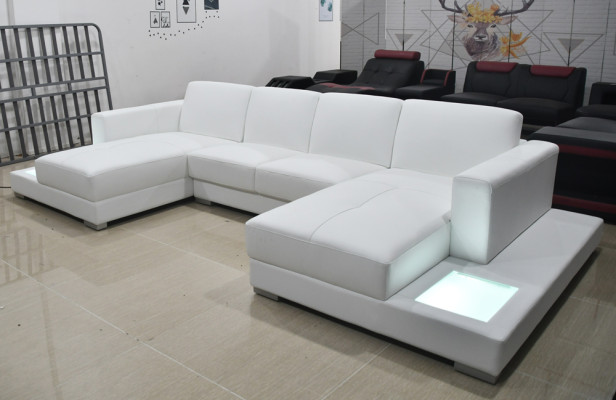 Sofá de cuero Sofá Moderno Tapicería de cuero Diseño de esquina Sofá Tela Sofá del salón