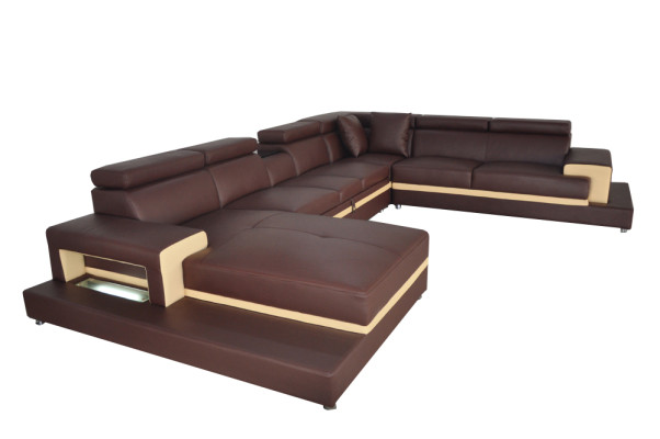 Sofá de esquina acolchado moderno con asientos acolchados, USB y luz para la sala de estar.