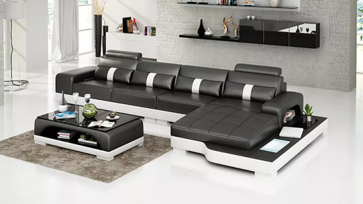 Sofá en forma de L, sofá de cuero de esquina, sofá de diseñador, sofá tapizado, salón en forma de L