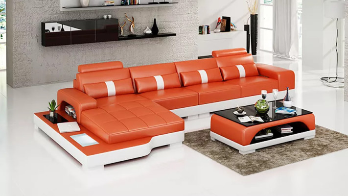 Sofá en forma de L, sofá de cuero de esquina, sofá de diseñador, sofá tapizado, salón en forma de L