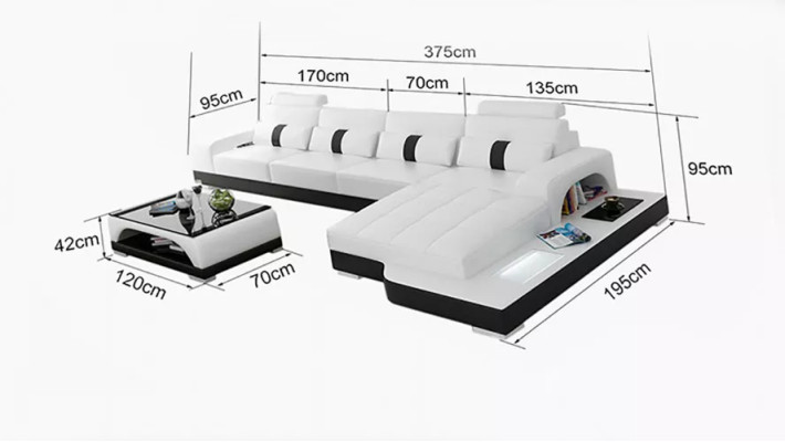 Sofá en forma de L, sofá de cuero de esquina, sofá de diseñador, sofá tapizado, salón en forma de L