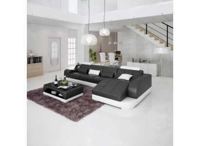 Sofá de esquina en forma de L, sofá moderno de cuero, sofá de esquina acolchado para sala de estar