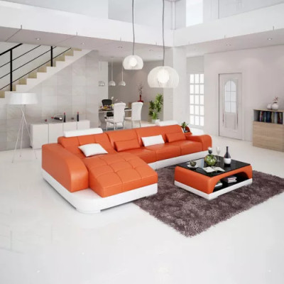Sofá de esquina en forma de L, sofá moderno de cuero, sofá de esquina acolchado para sala de estar