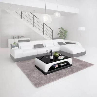 Sofá de esquina en forma de L, sofá moderno de cuero, sofá de esquina acolchado para sala de estar