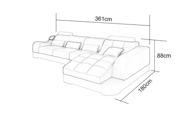 Sofá de esquina en forma de L, sofá moderno de cuero, sofá de esquina acolchado para sala de estar