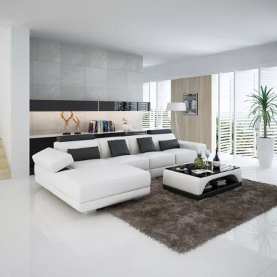 Sofá de cuero sofá de esquina acolchado Sofá de diseñador Sofá moderno Sofá de esquina en forma de L