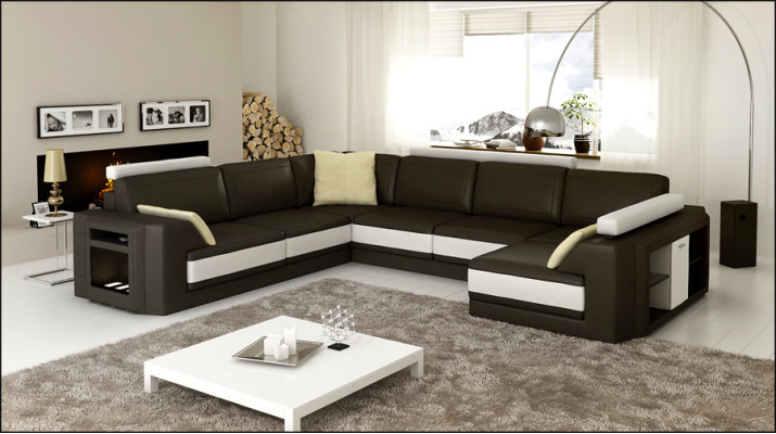 Sofá de diseñador Sofá esquinero Sofá de cuero con luz de asientos + luz PHM3027
