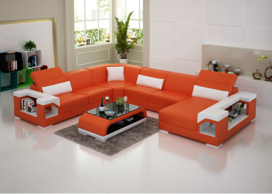 Sofá de cuero, sofá esquinero, conjunto de sala de estar, sofá de esquina, diseño de sofá moderno G8014, nuevo.