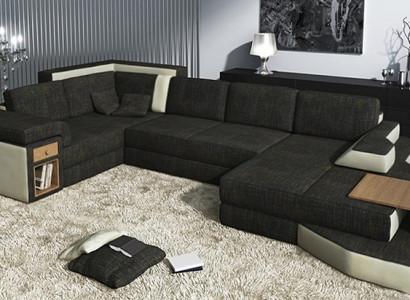 XXL diseño gran sofá con USB, sofá esquinero paisaje de sala en forma de U de cuero textil rincón