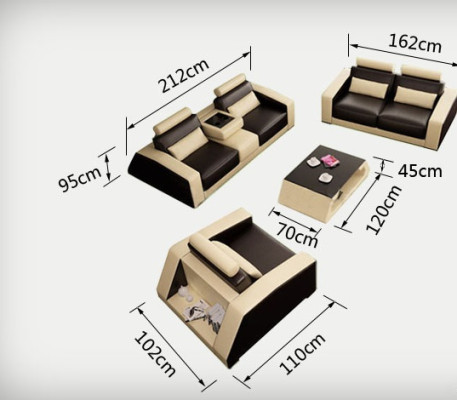 Sofá de cuero Conjunto de sofá Nuevo 3+2+1 Plazas Diseño de sofá moderno con USB