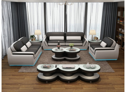 Sofá de cuero Sofá Conjunto de sofás Nuevo 3+2+1 plaza Set de diseño Sofá moderno + USB