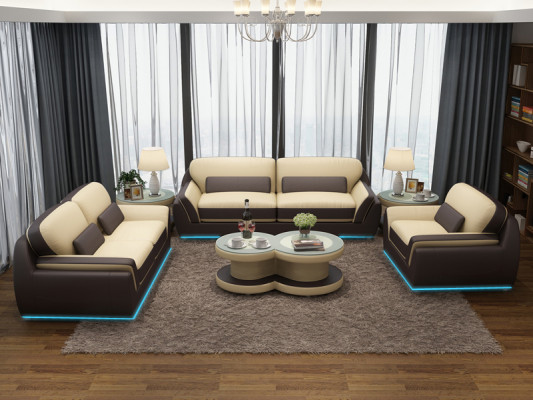 Sofá de cuero Sofá Conjunto de sofás Nuevo 3+2+1 plaza Set de diseño Sofá moderno + USB
