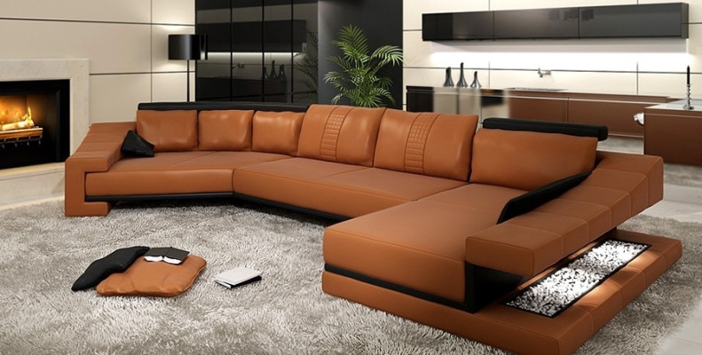Sofá de esquina en forma de U exclusivo diseño moderno y materiales de alta calidad.