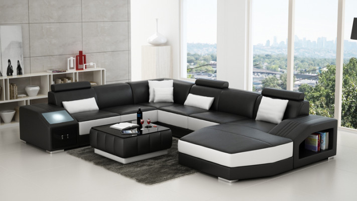 Sofá de cuero en forma de U, sofá de esquina de diseño moderno, conjunto de sofás de estar.