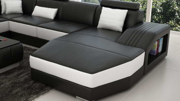 Sofá de cuero en forma de U, sofá de esquina de diseño moderno, conjunto de sofás de estar.