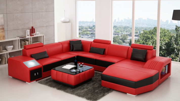 Sofá de cuero en forma de U, sofá de esquina de diseño moderno, conjunto de sofás de estar.