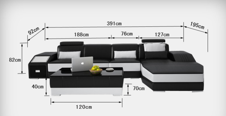 Sofá de cuero con USB, sofá de esquina de diseñador, diseño moderno de salón L6003C