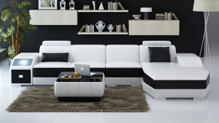 Sofá de cuero con USB, sofá de esquina de diseñador, diseño moderno de salón L6003C