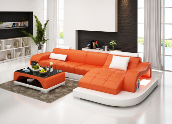 Sofá de cuero con USB, sofá de esquina, conjunto de esquina, diseño de sofá moderno G8009D.