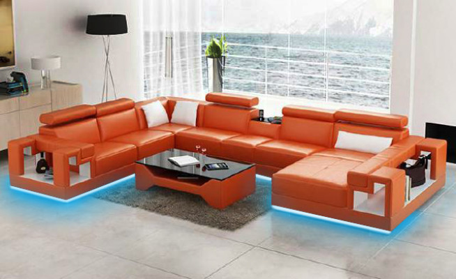 Sofá de cuero para vivir, sofá de esquina, sofá, conjunto de esquina XXL grande 2710A