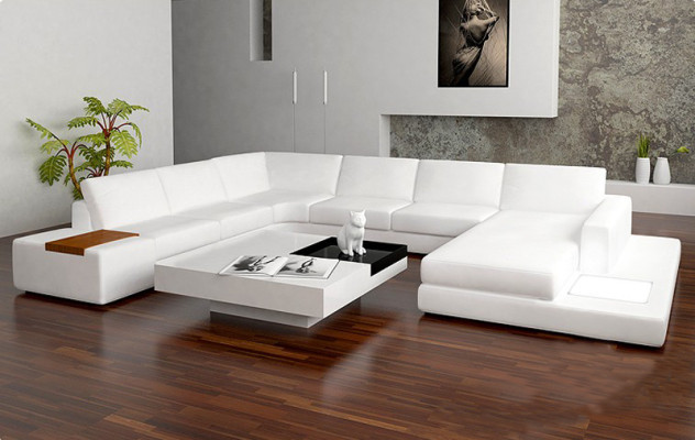 Sofá de cuero, sofá en forma de L, sofá modular, sofá esquinero, conjunto de diseño moderno con USB.