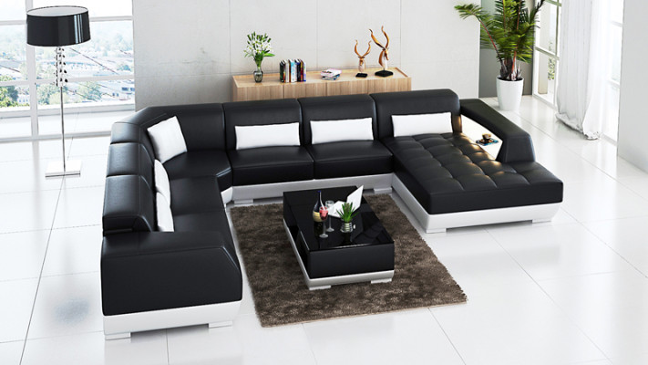 Sofá de cuero moderno, sofá en forma de L, conjunto de sofás de diseño de esquina.