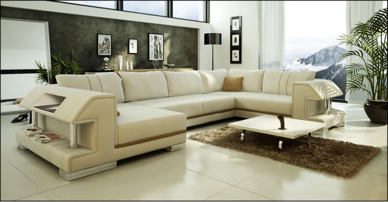 Sofá esquinero sofá sofá tapizado diseñador cuero XXL forma de U sofá de cuero salón