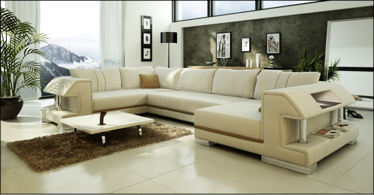 Sofá esquinero sofá sofá tapizado diseñador cuero XXL forma de U sofá de cuero salón