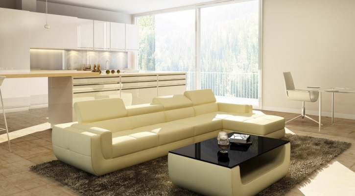 Sofá esquinero sofá de cuero USB sofá en forma de L asiento acolchado esquina Tettau blanco