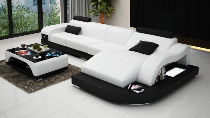 Sofá de esquina con USB, sofá de diseño en cuero, asiento acolchado nuevo 3375