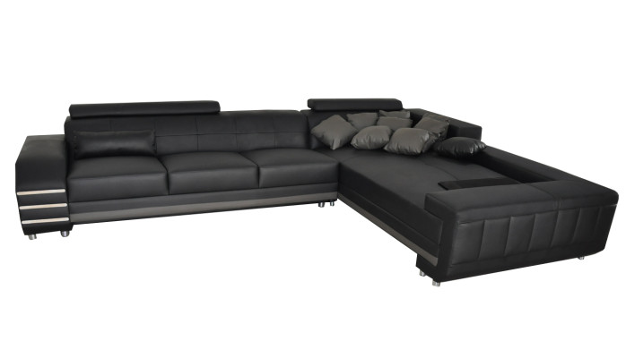 Sofá de esquina de cuero + juego de asientos tapizados con puerto USB, diseño de salón en forma de L XXL.