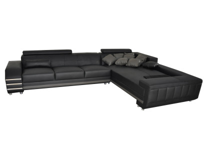 Sofá de esquina de cuero + juego de asientos tapizados con puerto USB, diseño de salón en forma de L XXL.