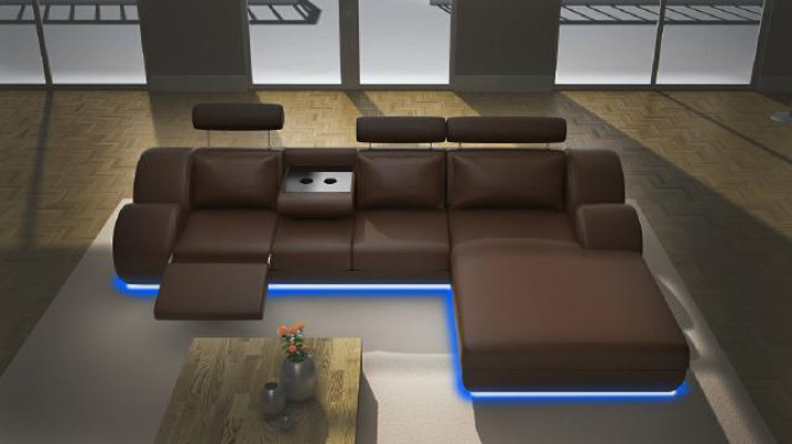 Sofá de diseño Sofá Tapizado Sofá de cuero + USB Nuevo Conjunto de salón Esquina de sofá