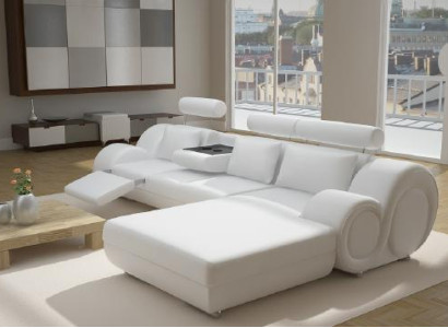 Sofá tapizado de diseñador + sofá de cuero con USB, conjunto de sofás modulares Berlin II