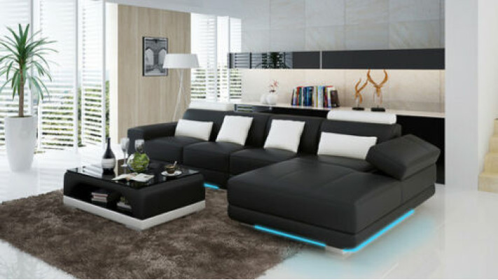 Sofá de cuero con cojines de asiento, sofá esquinero, conjunto de sofás de diseño moderno para sala de estar.