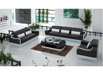 Sofá de cuero Wohnlandschaft 3 plazas + 2 plazas + 1 plaza Conjunto de sofás Sofá de sofá con USB