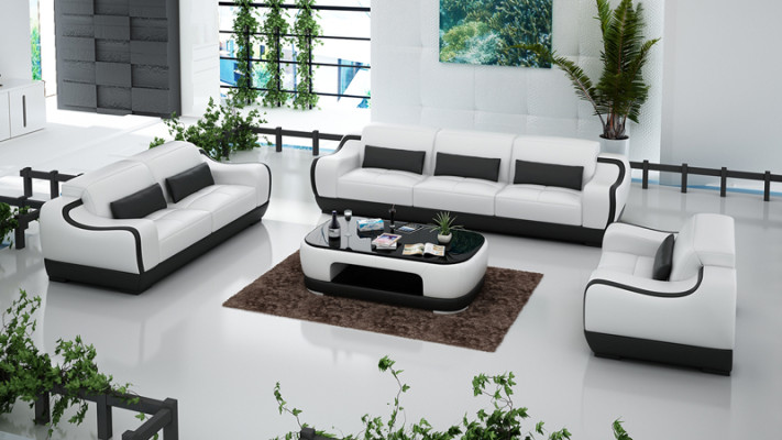 Sofá de cuero Wohnlandschaft 3 plazas + 2 plazas + 1 plaza Conjunto de sofás Sofá de sofá con USB