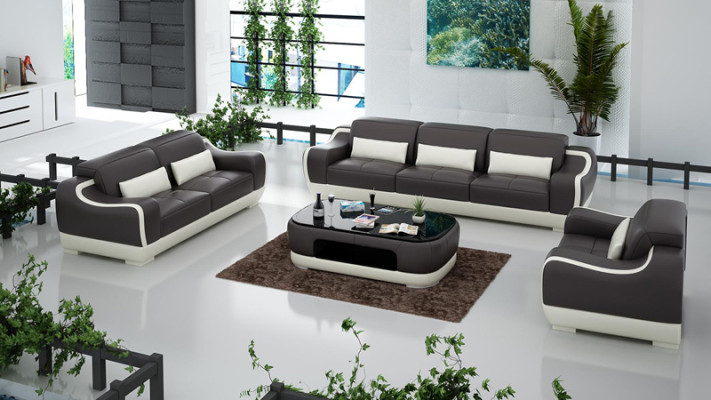 Sofá de cuero Wohnlandschaft 3 plazas + 2 plazas + 1 plaza Conjunto de sofás Sofá de sofá con USB