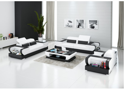 Sofá de cuero, sofá lounge completo para sala de estar, juego de sofás de 3+2+1 plazas, diseño de sofá moderno con USB.