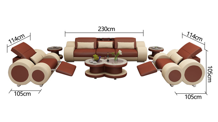 Sofá de cuero, sofá, conjunto de sofás nuevos, 3+1+1 plazas, diseño de conjunto de sofá moderno con USB