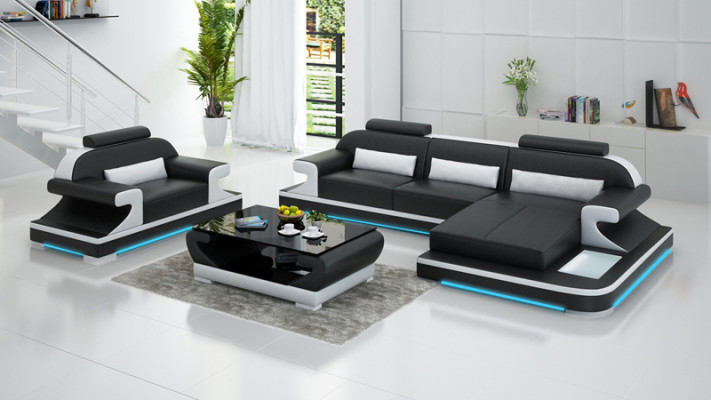 Sofá de cuero sofá paisaje sala de estar sofá esquinero + sillón Nuevo juego de diseño de sofá G8021E.