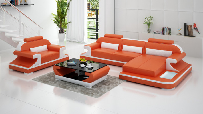 Sofá de cuero sofá paisaje sala de estar sofá esquinero + sillón Nuevo juego de diseño de sofá G8021E.